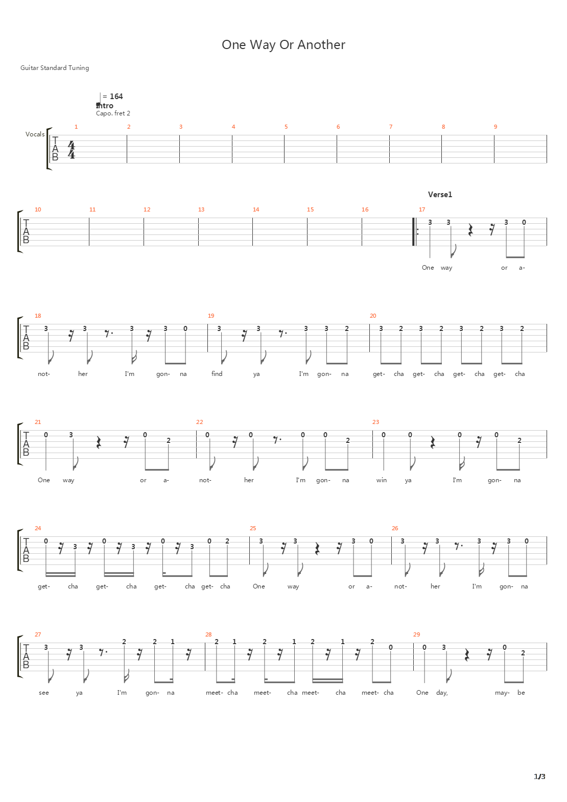 One Way Or Another吉他谱