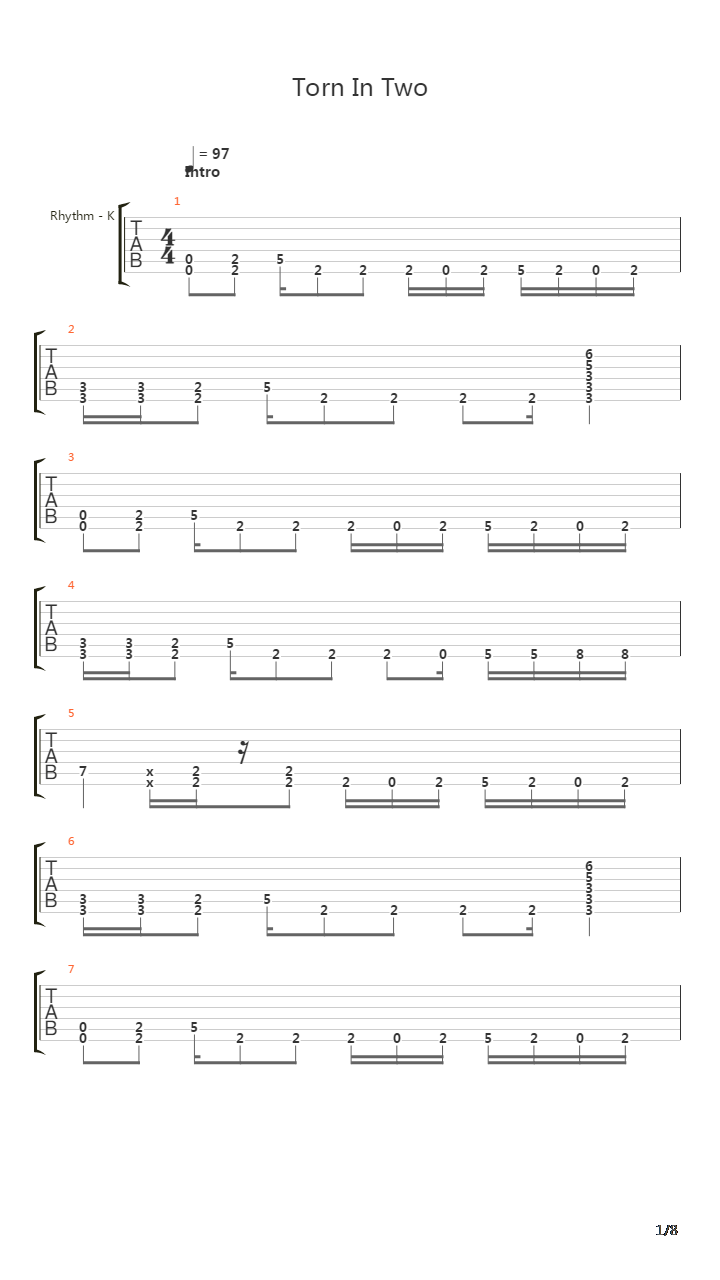 Torn In Two吉他谱