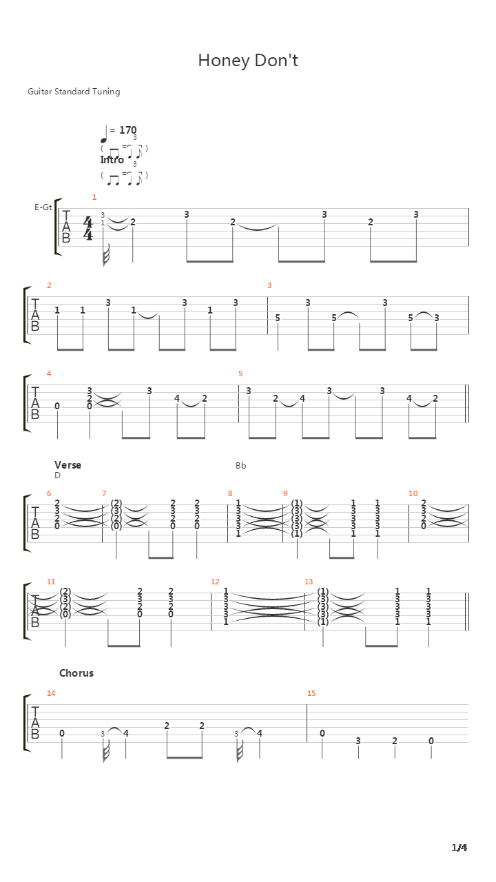 Honey Dont吉他谱
