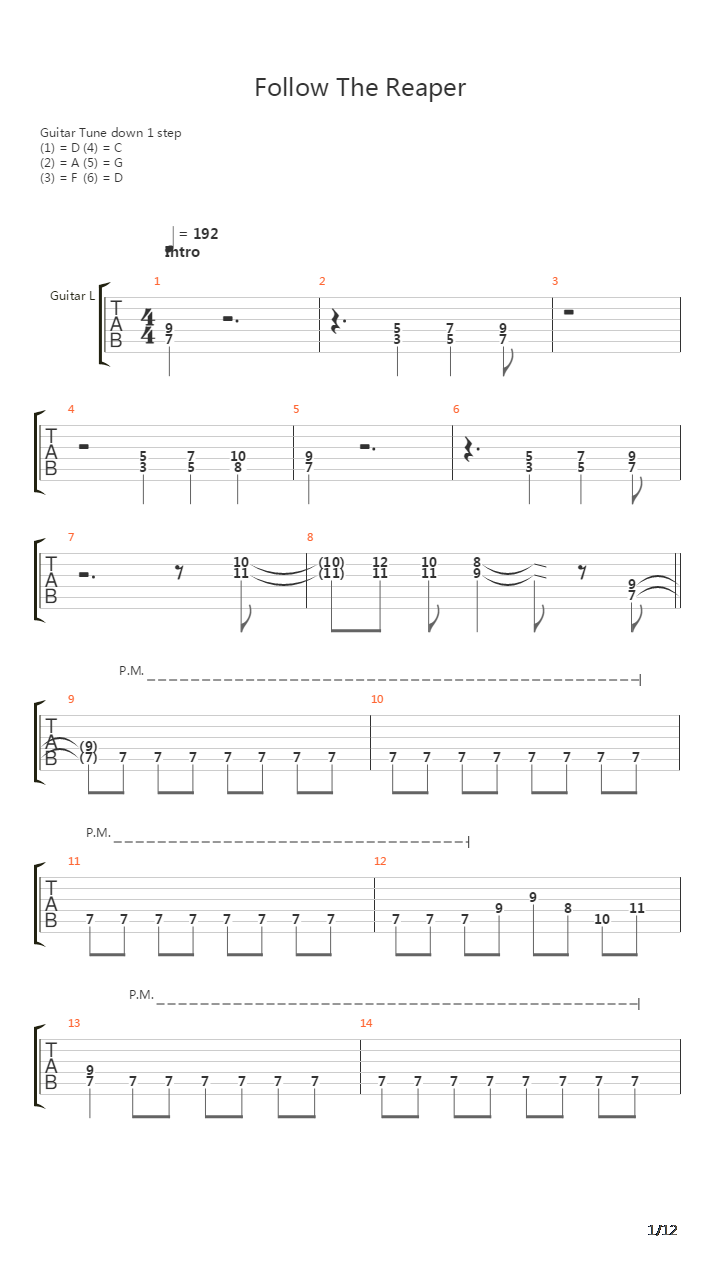 Follow The Reaper吉他谱