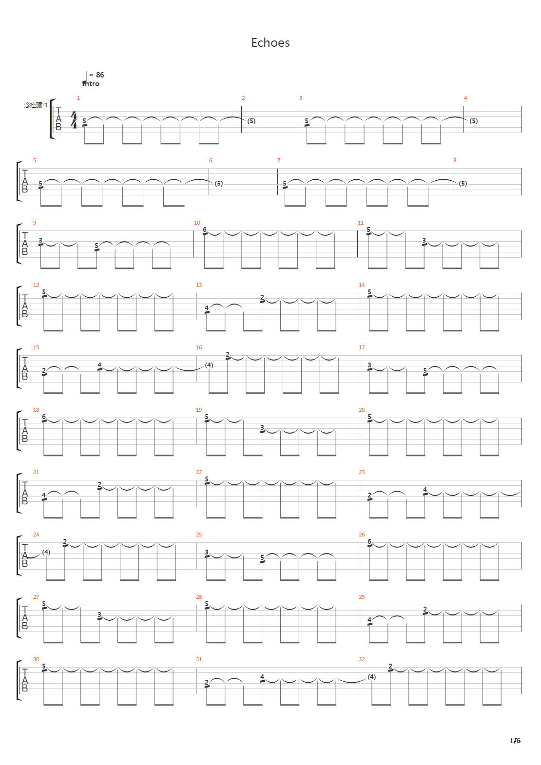 Echoes吉他谱