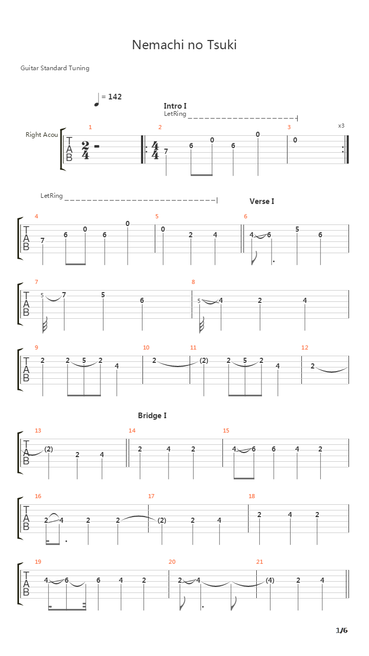 Nemachi No Tsuki吉他谱