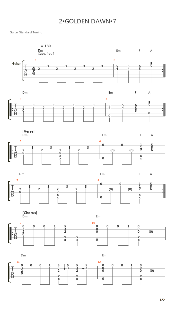2 Golden Dawn 7吉他谱