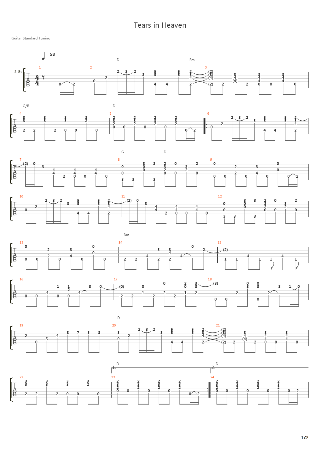 Tears In Heaven吉他谱