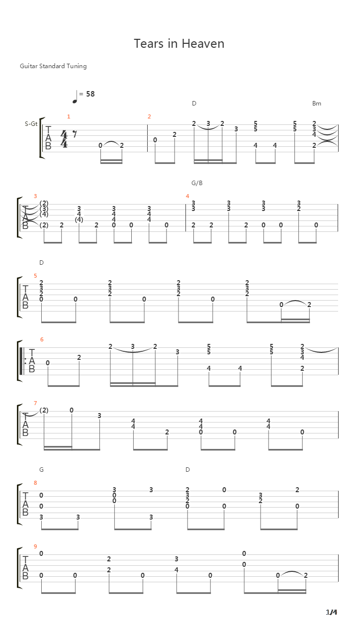 Tears In Heaven吉他谱