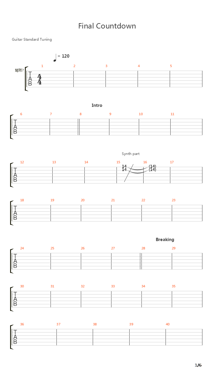 The Final Countdown吉他谱