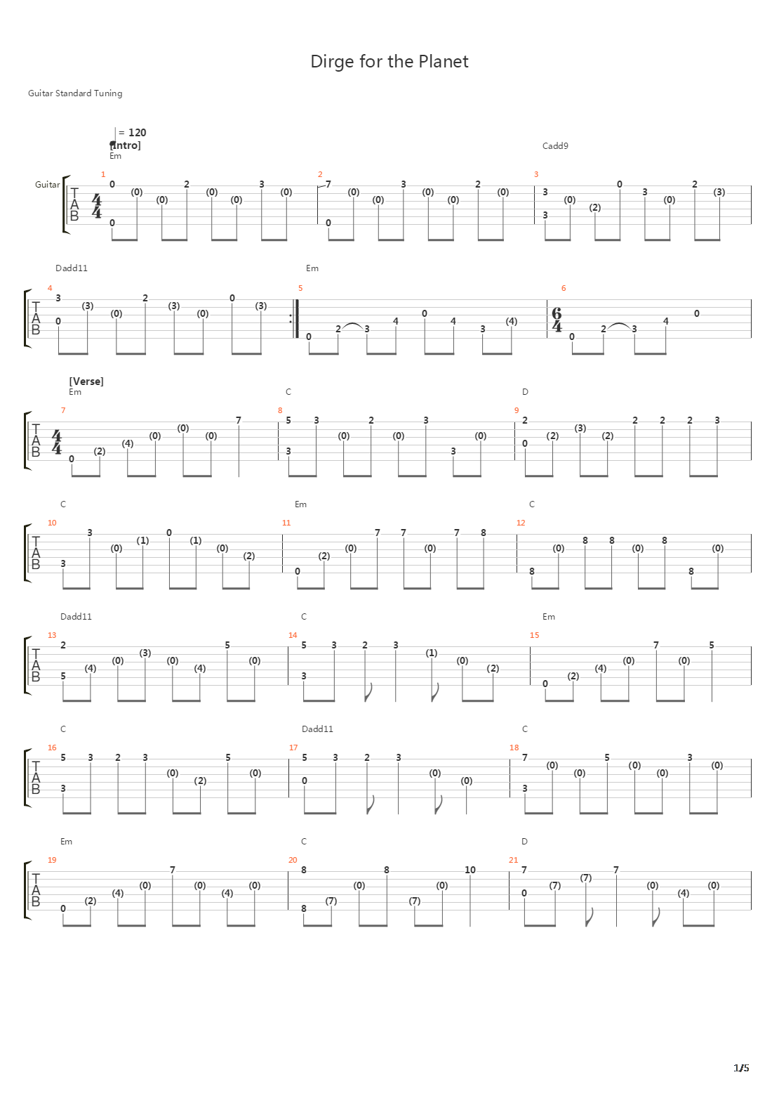 Dirge For The Planet吉他谱