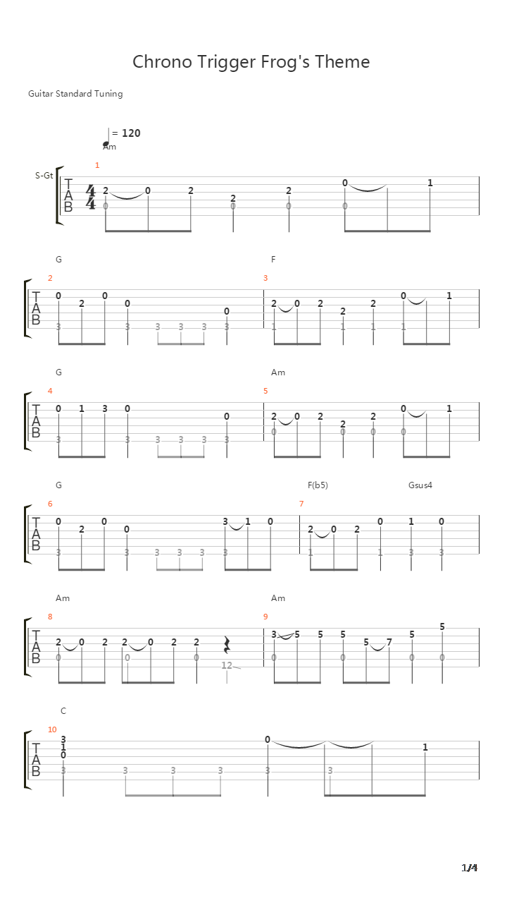 カエルのテーマ - クロノトリガー / Frog's Theme - Chrono Trigger吉他谱