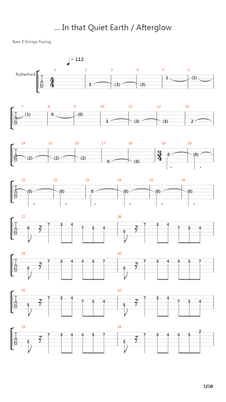 In That Quiet Earth Afterglow吉他谱