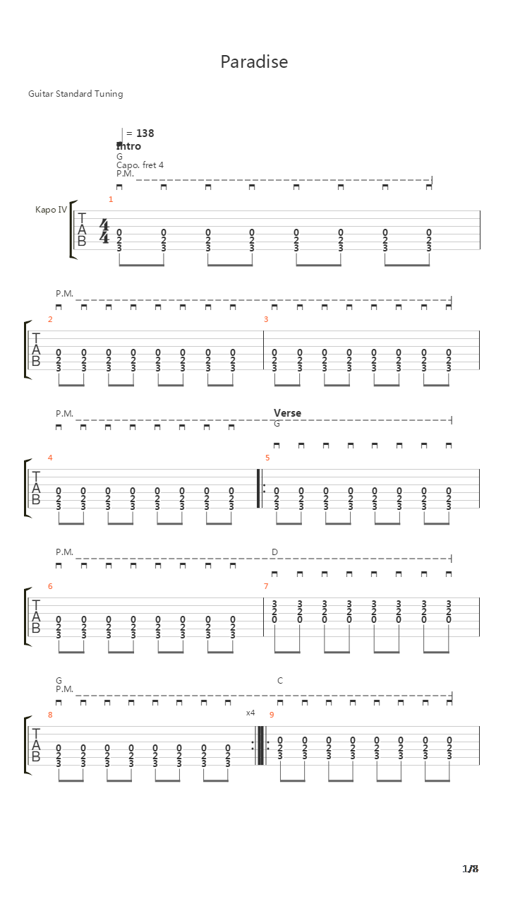 Paradise吉他谱