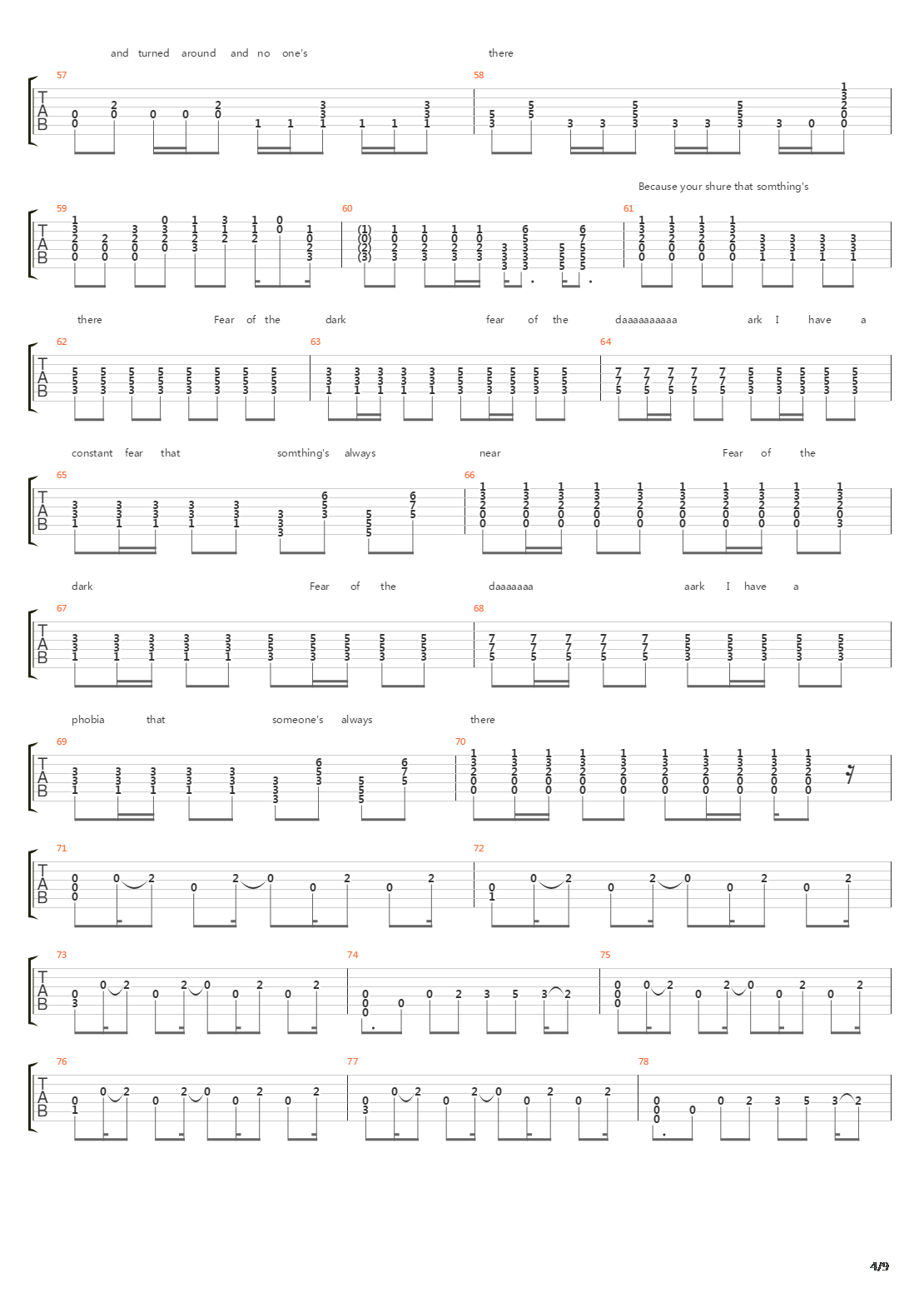 Fear Of The Dark吉他谱
