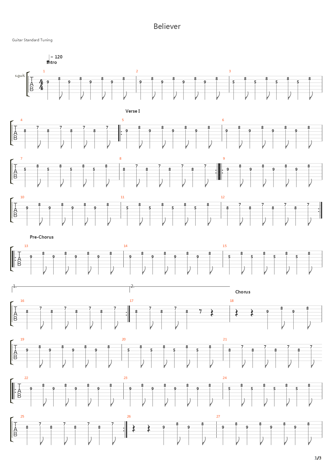 Beliver吉他谱