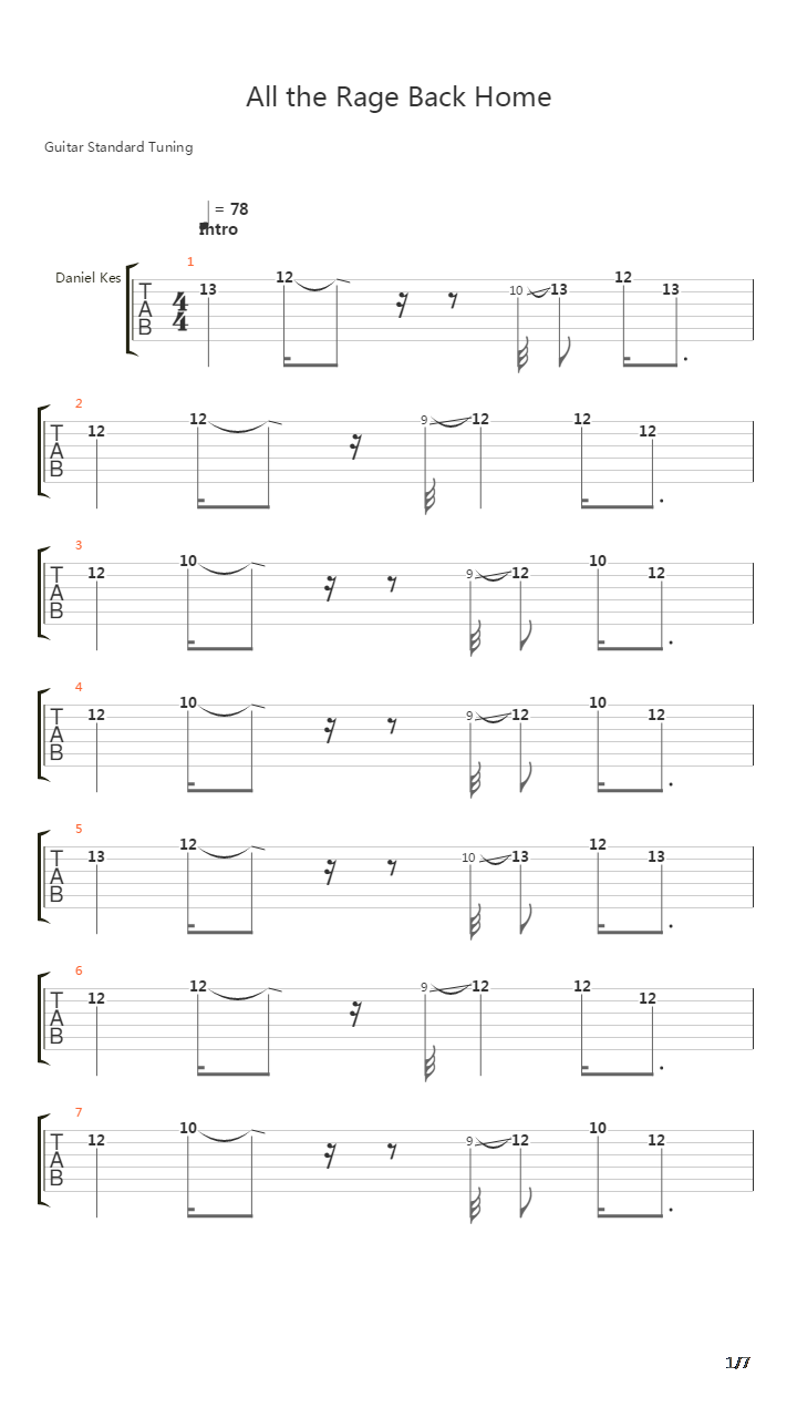 All The Rage Back Home吉他谱
