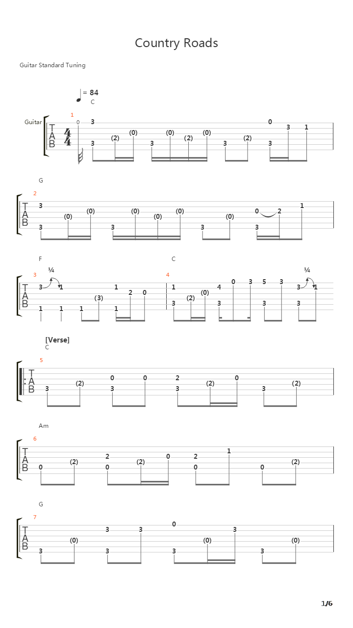 Take Me Home Country Roads吉他谱