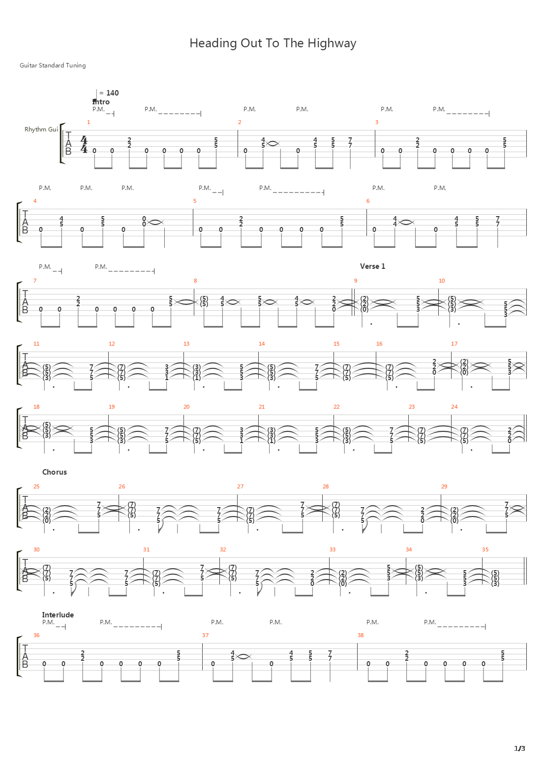 Heading Out To The Highway吉他谱