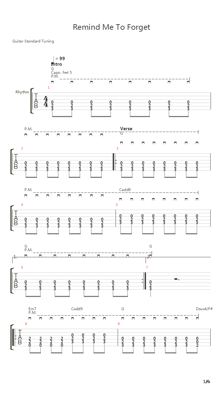 Remind Me To Forget吉他谱