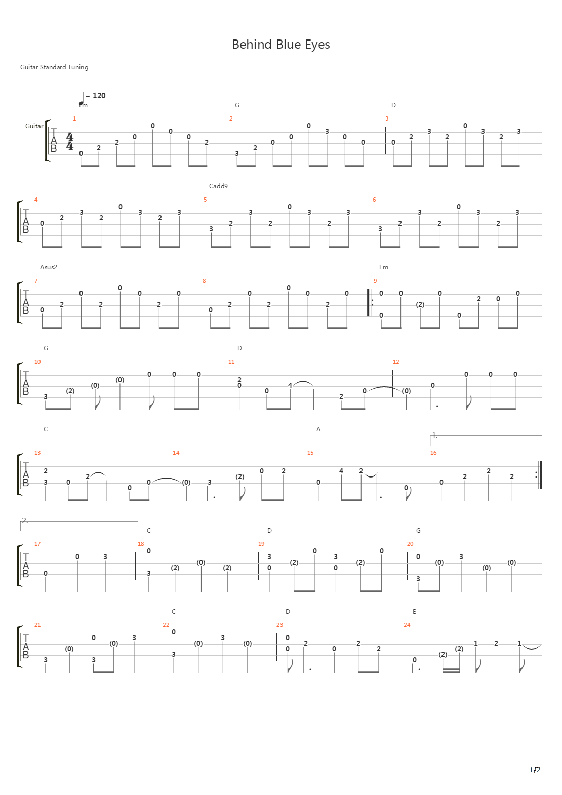 Behind Blue Eyes吉他谱