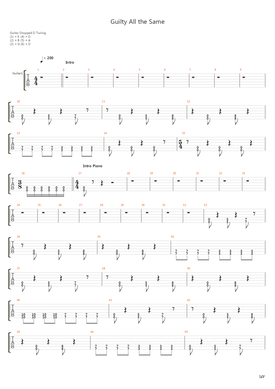 Guilty All The Same吉他谱