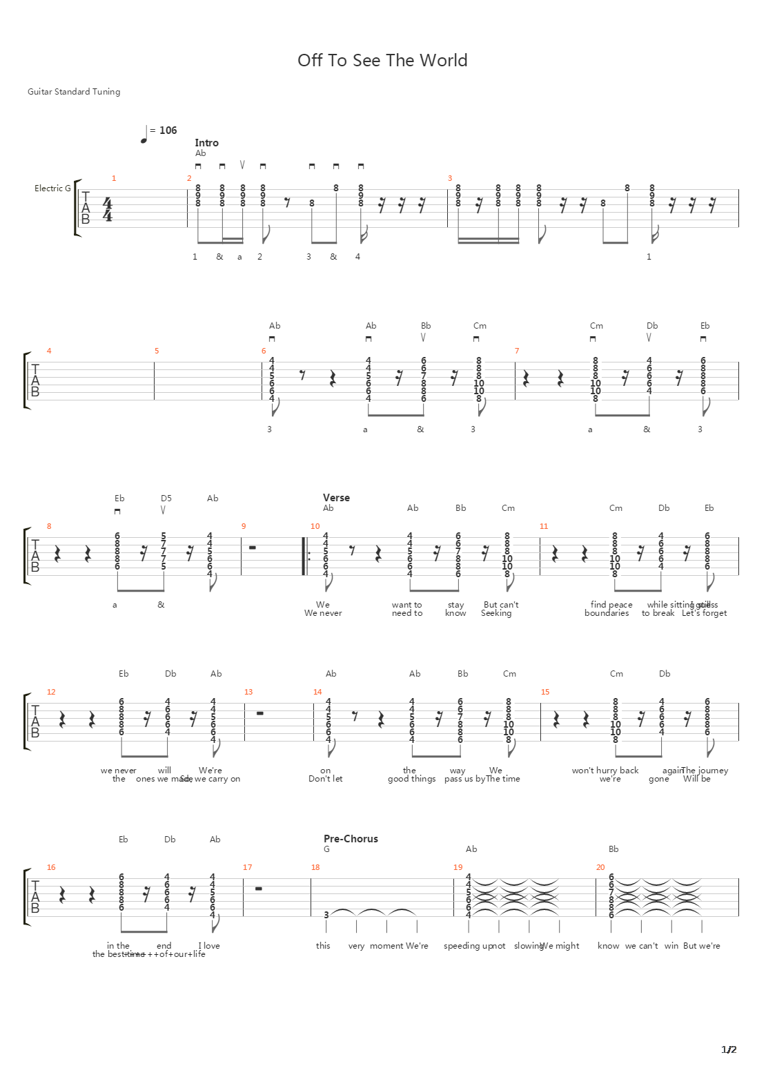 Off To See The World吉他谱