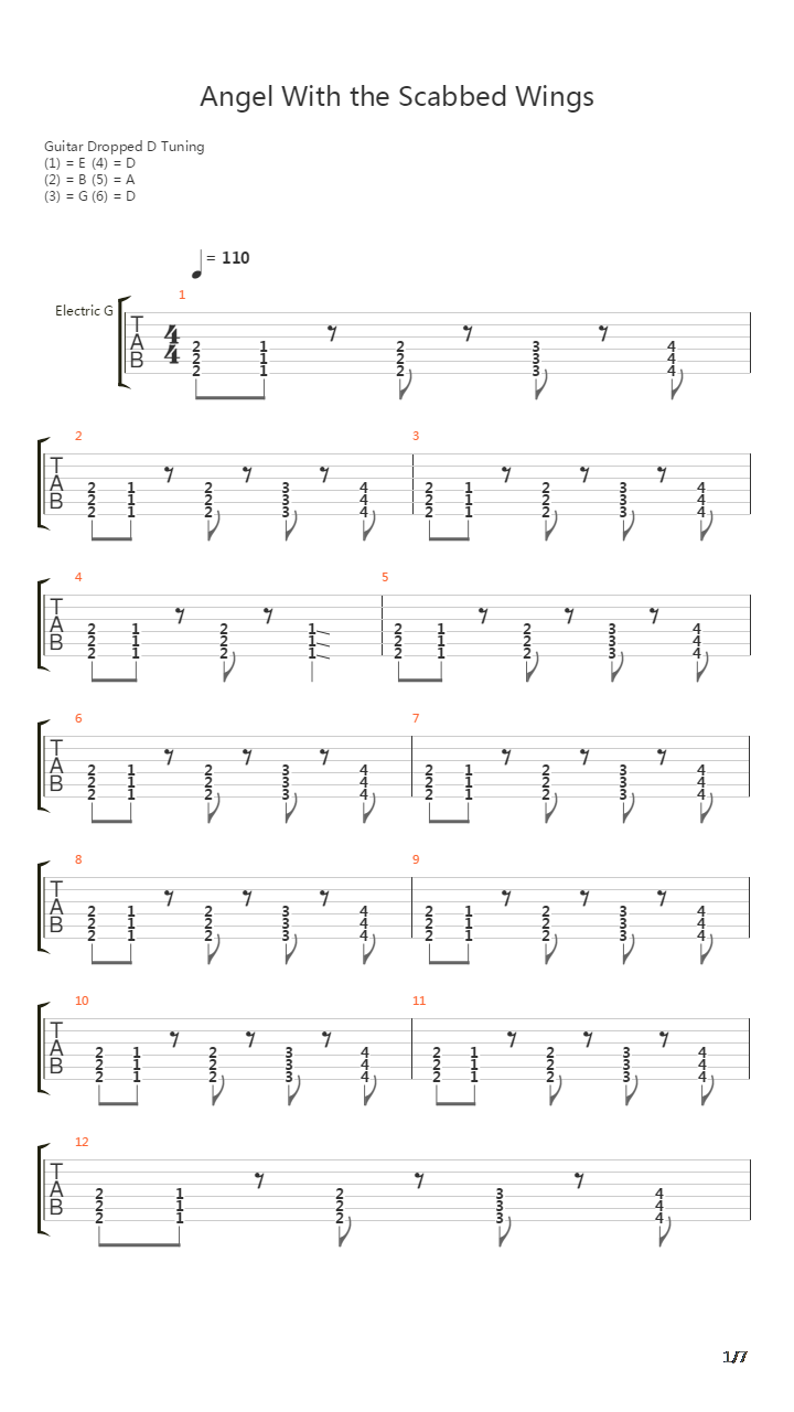 Angel With The Scabbed Wings吉他谱