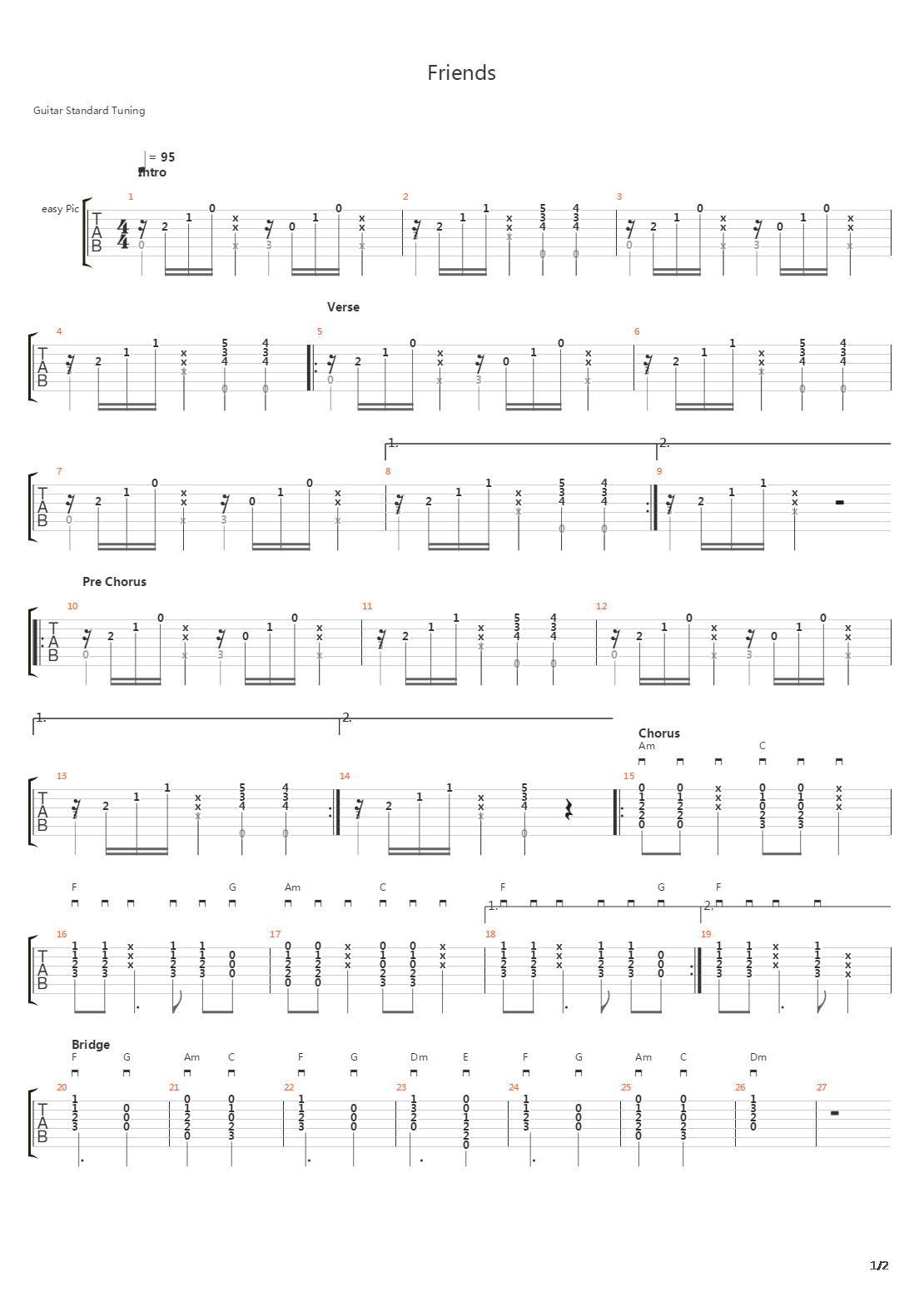 Friends吉他谱