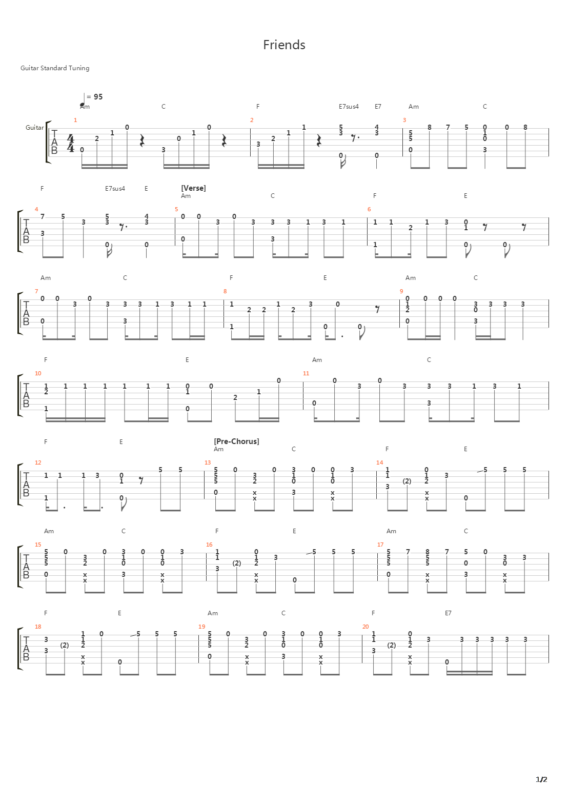 Friends吉他谱