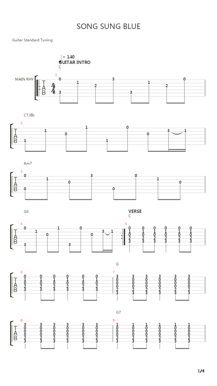 Song Sung Blue吉他谱
