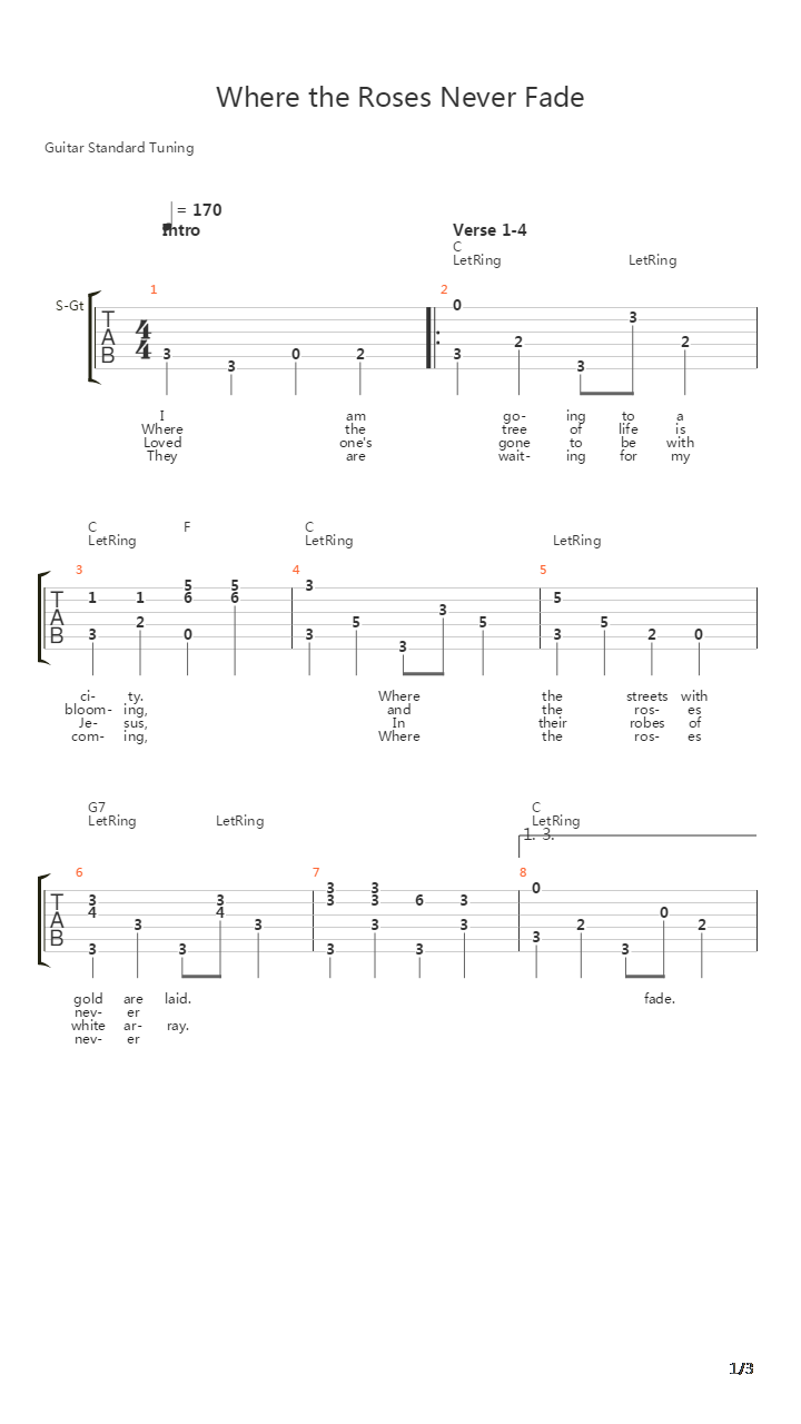 Where The Roses Never Fade吉他谱