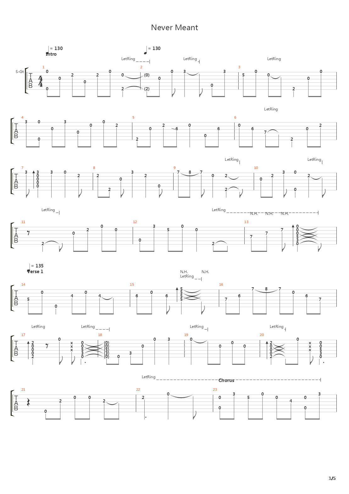 Never Meant吉他谱