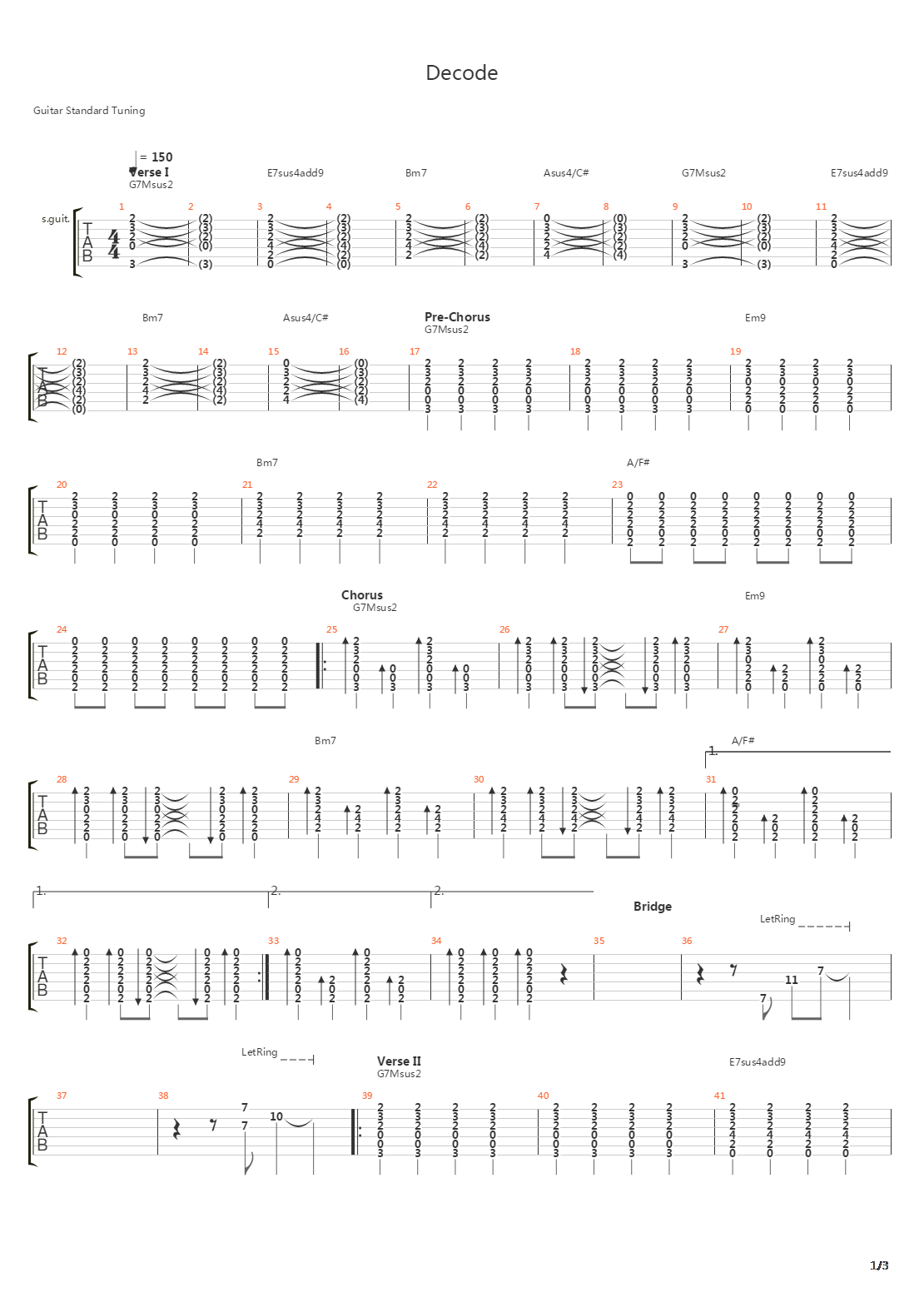 Decode吉他谱