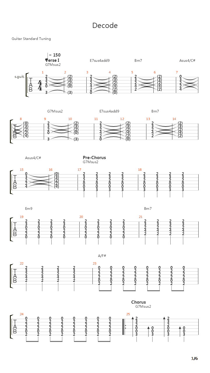 Decode吉他谱