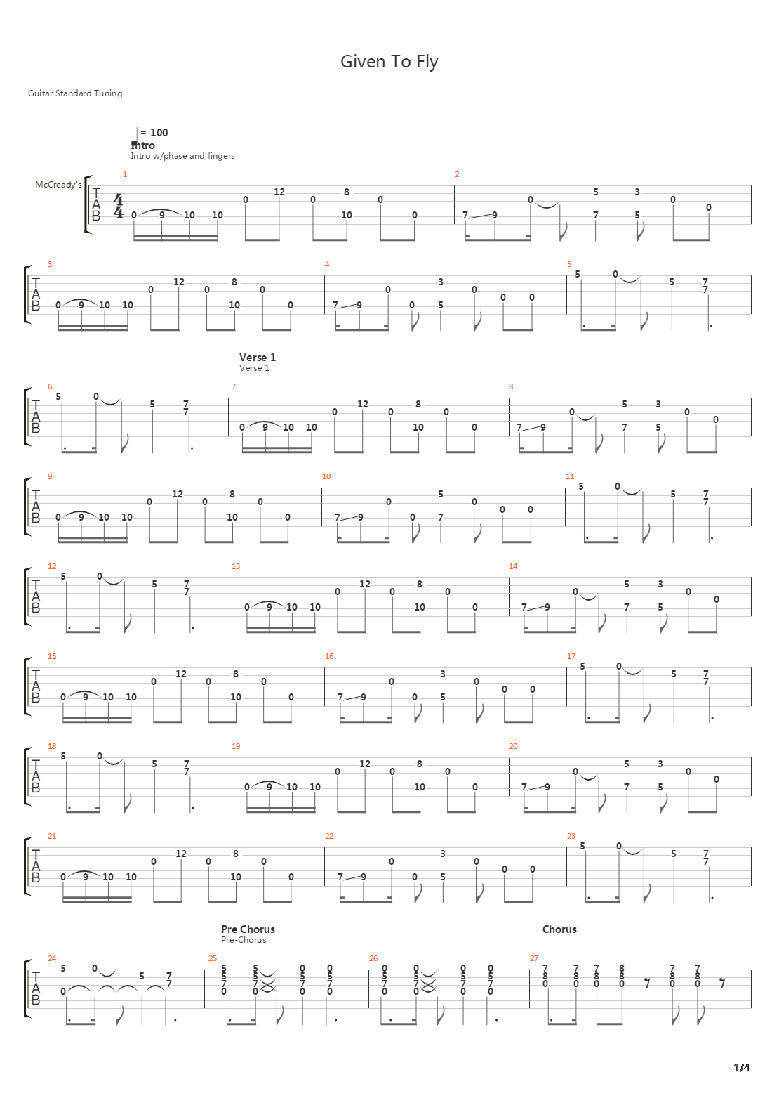 Given To Fly吉他谱