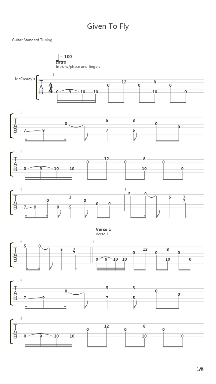 Given To Fly吉他谱