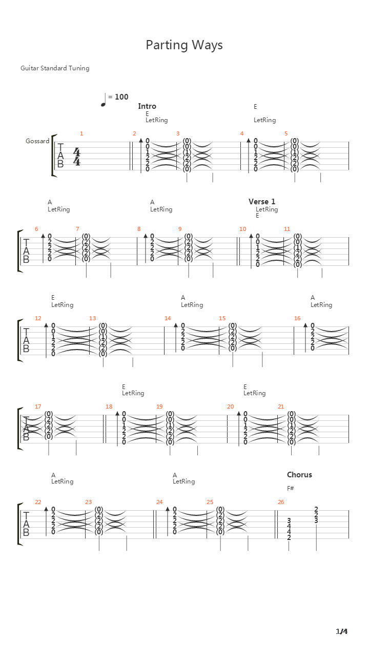 Parting Ways吉他谱