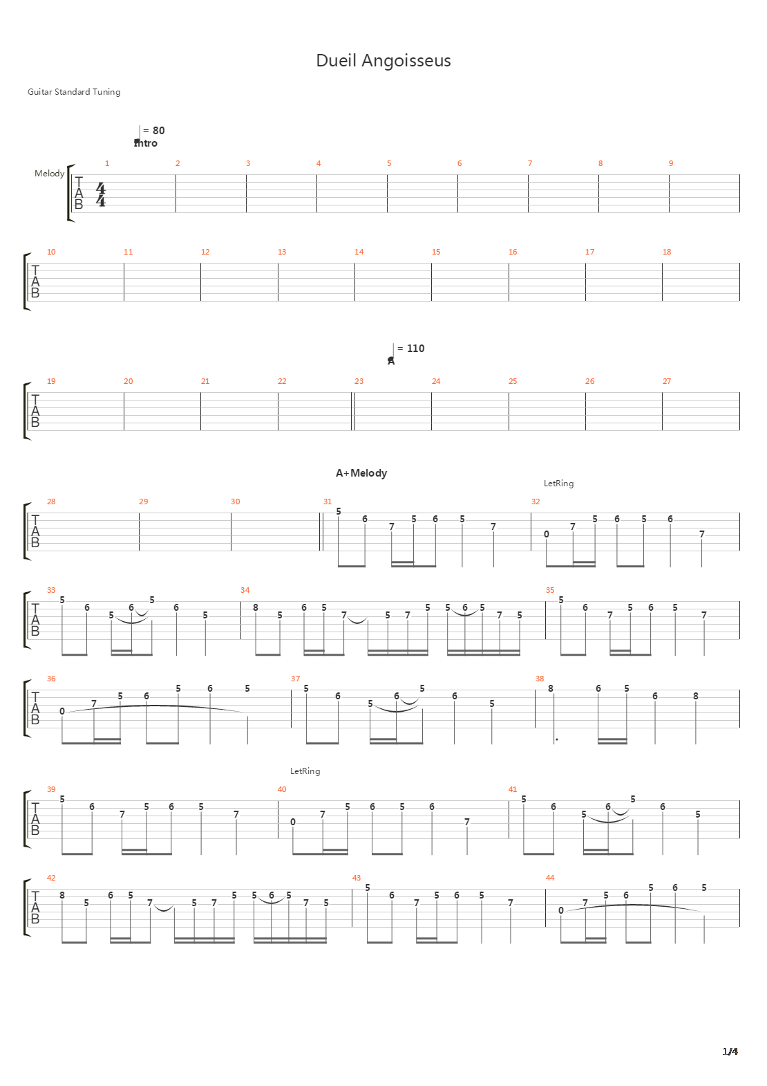 Dueil Angoisseus吉他谱