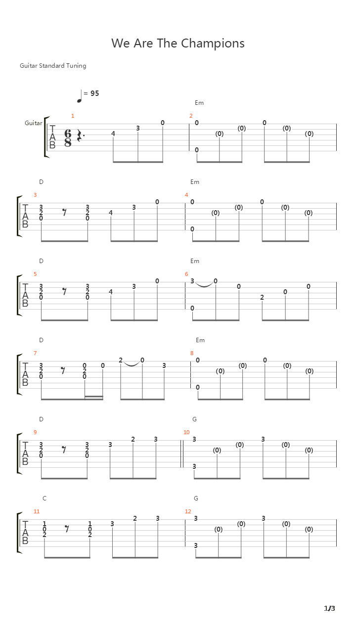 We Are The Champions吉他谱