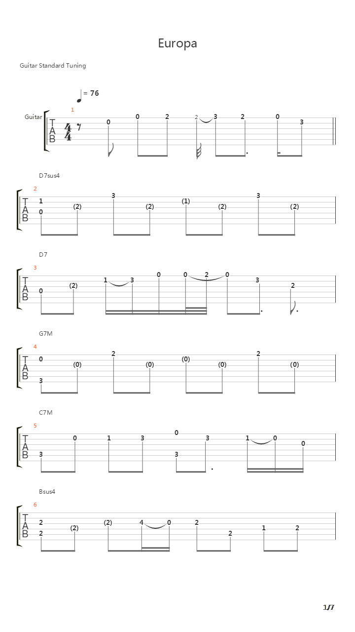 Europa吉他谱