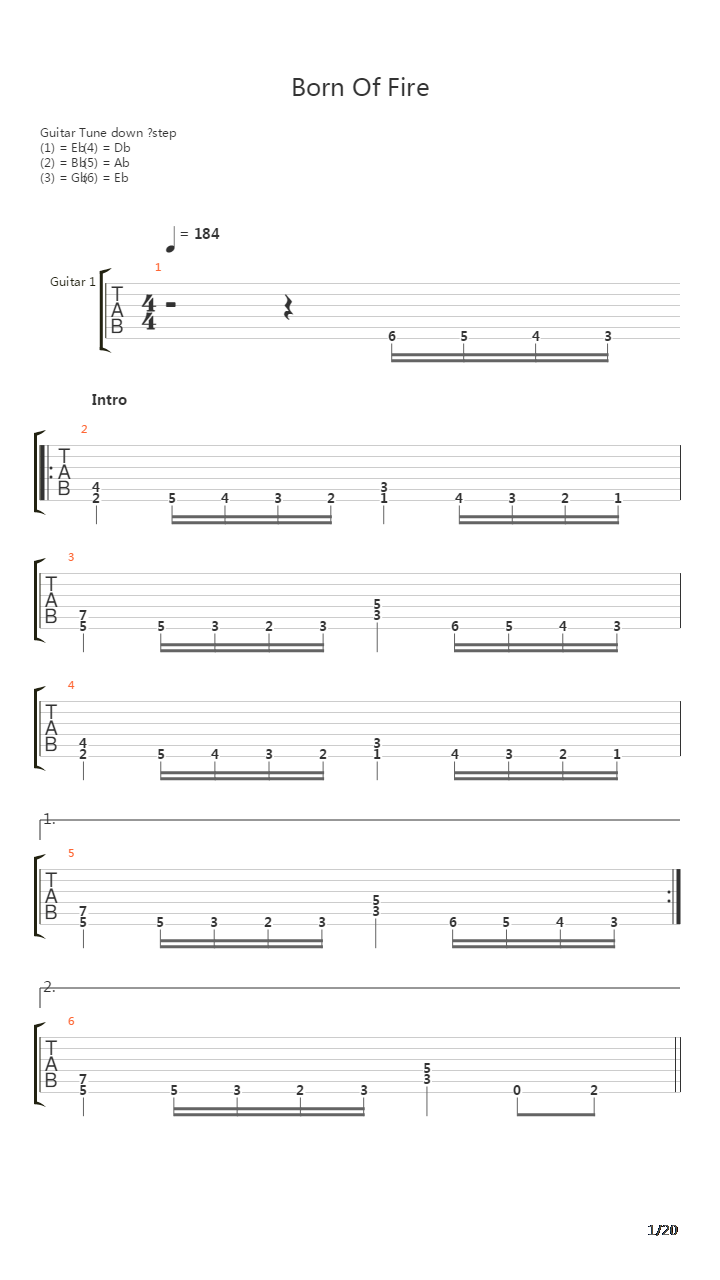 Born Of Fire吉他谱