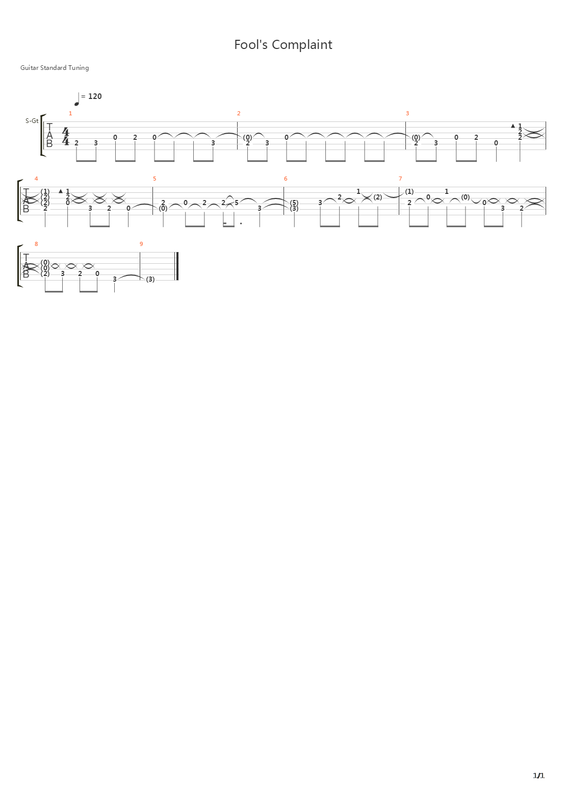 Fools Complaint吉他谱