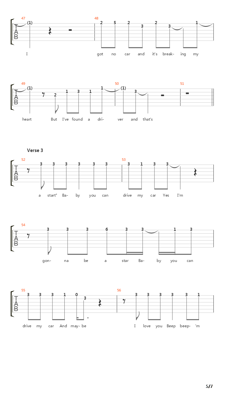 Drive My Car吉他谱