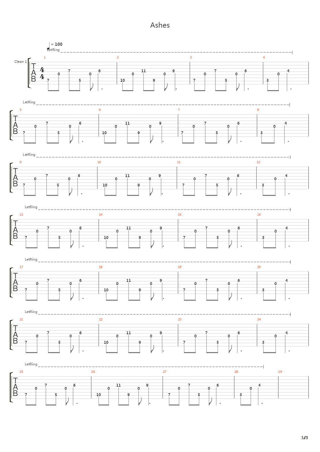 Ashes吉他谱