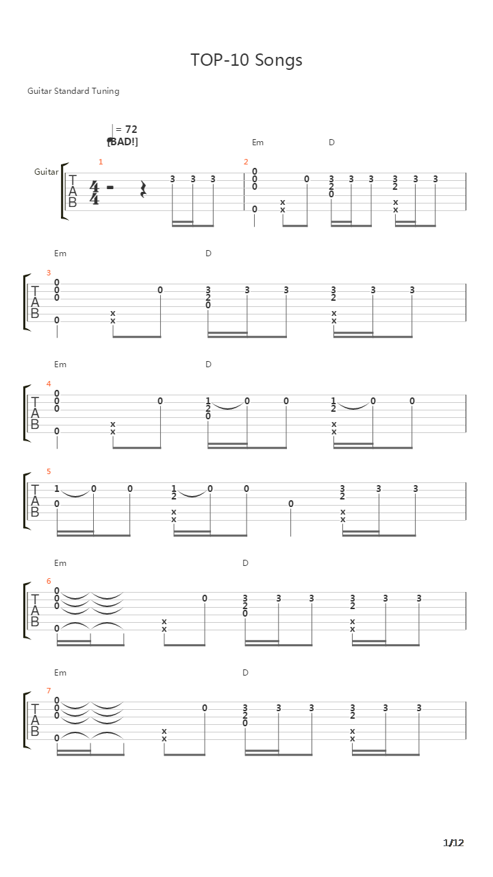 10 Songs吉他谱