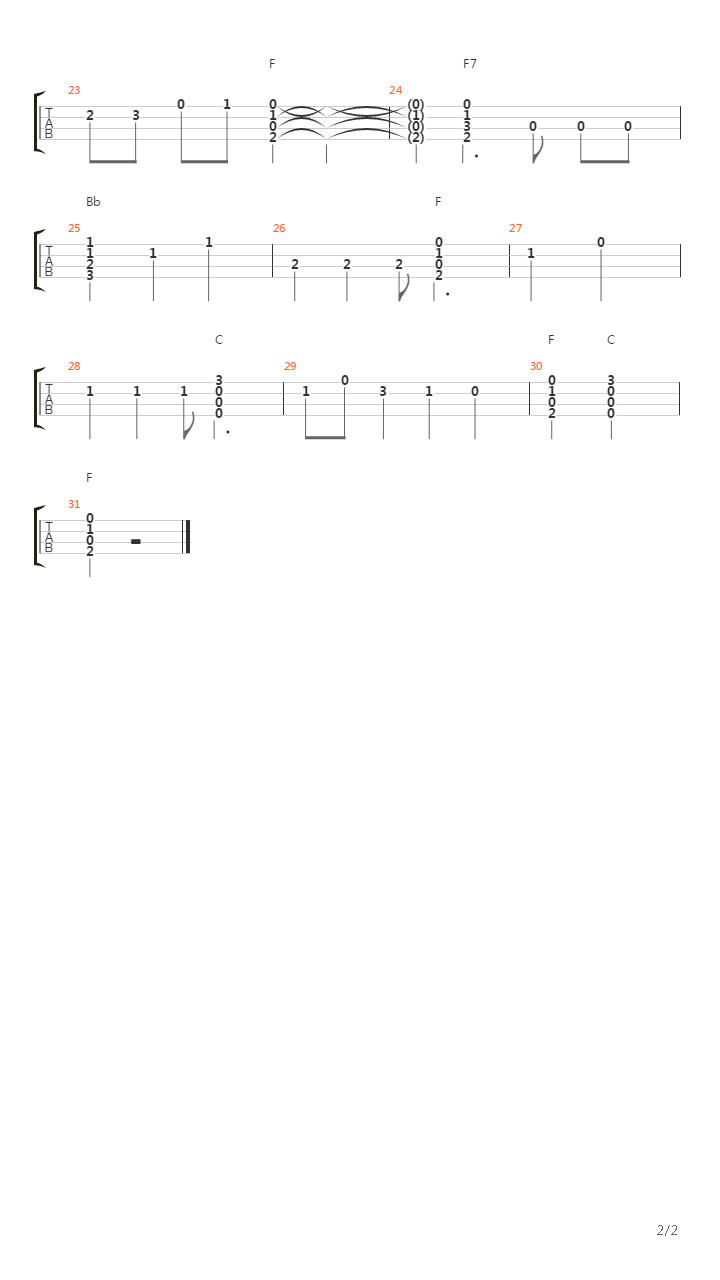 Aloha'Oe(夏威夷民谣)吉他谱