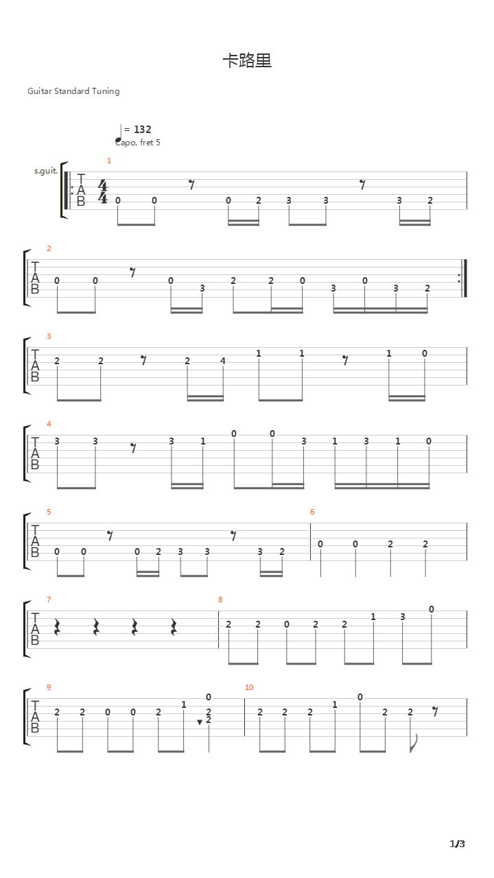 卡路里(电影《西虹市首富》插曲)吉他谱