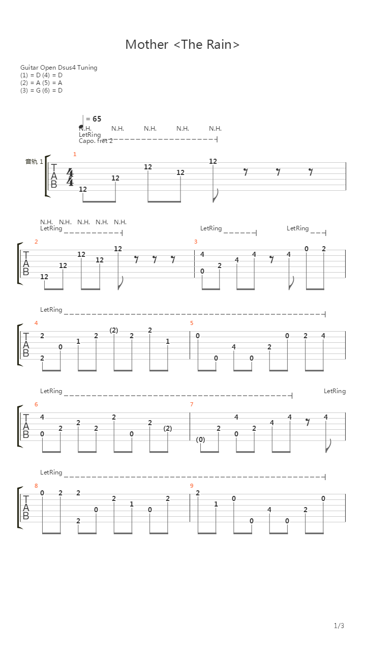 菊次郎的夏天 - Mother(The Rain)吉他谱