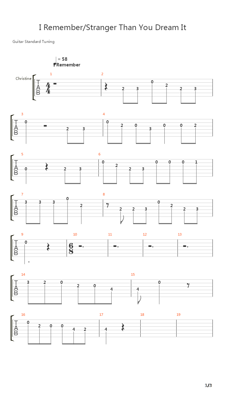 I Remember Stranger Than You Dream It吉他谱