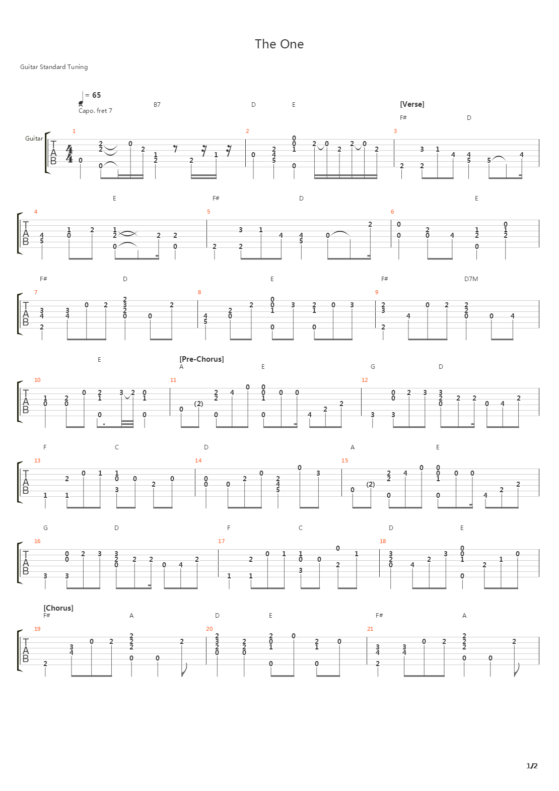 The One吉他谱