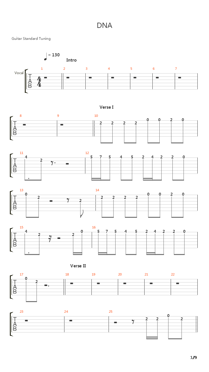 Dna吉他谱