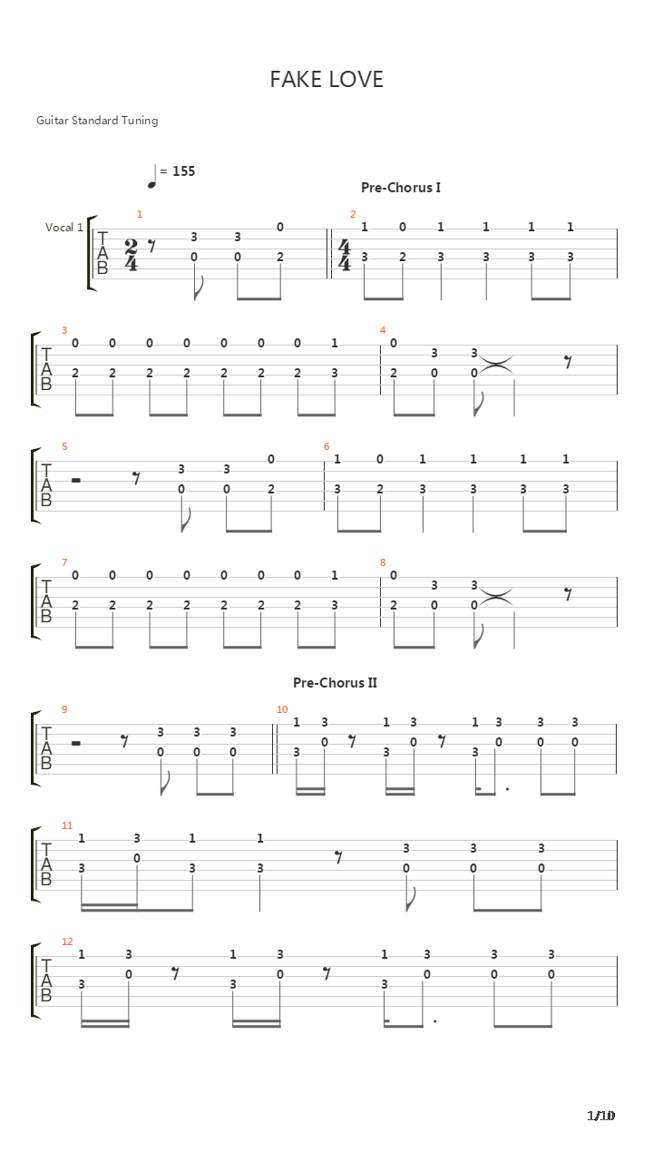 Fake Love吉他谱