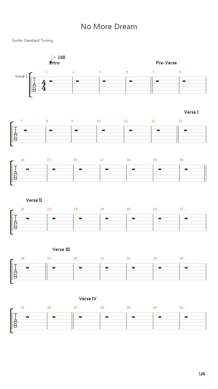 No More Dream吉他谱